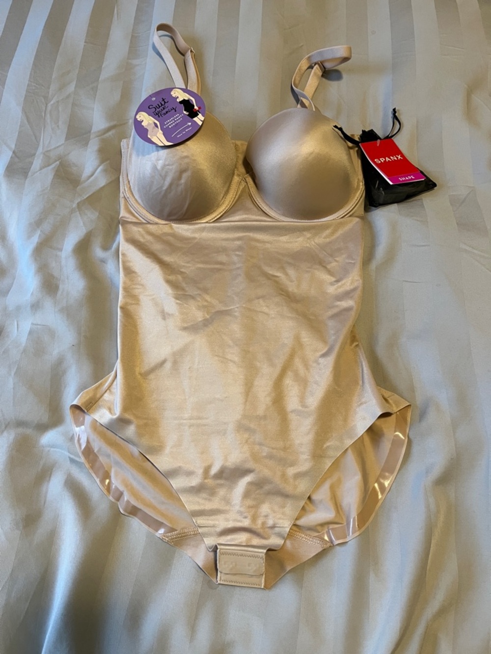 SPANX Champagne Nude Shaping Bodysuit with Built-In Bra